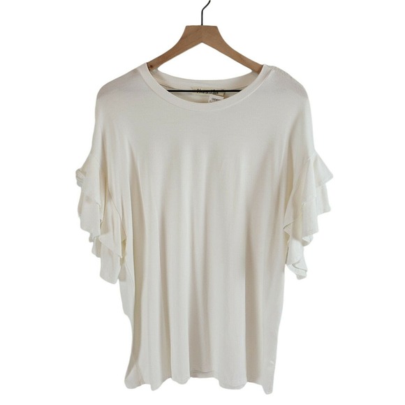 NEW!! Vine & Love SIZE M Bell Ruffle Flutter Sleeve Blouse Top Off White Flowy - Picture 1 of 10